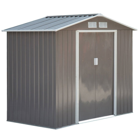 Outsunny 7ft x 4ft Lockable Garden Metal Storage Shed Storage Roofed Tool Metal Shed w/ Air Vents Steel Grey - Dandys Landscape Supplies