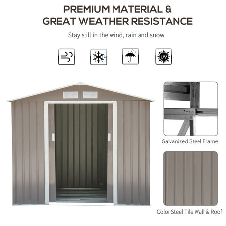 Outsunny 7ft x 4ft Lockable Garden Metal Storage Shed Storage Roofed Tool Metal Shed w/ Air Vents Steel Grey - Dandys Landscape Supplies
