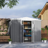 Outsunny 8 x 4 ft Metal Garden Shed, Garden Storage Shed with Window, 4 Vents and Lockable Door, Waterproof Galvanised Steel Tool Storage Shed, Light Grey - Dandys Landscape Supplies