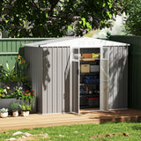 Outsunny 8 x 4 ft Metal Garden Shed, Garden Storage Shed with Window, 4 Vents and Lockable Door, Waterproof Galvanised Steel Tool Storage Shed, Light Grey - Dandys Landscape Supplies