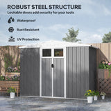 Outsunny 8 x 4 ft Metal Garden Shed, Garden Storage Shed with Window, 4 Vents and Lockable Door, Waterproof Galvanised Steel Tool Storage Shed, Light Grey - Dandys Landscape Supplies