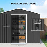 Outsunny 8 x 6ft Galvanised Steel Shed, with Double Door - Dark Grey - Dandys Landscape Supplies