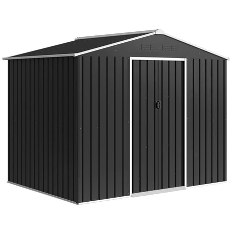 Outsunny 8 x 6ft Galvanised Steel Shed, with Double Door - Dark Grey - Dandys Landscape Supplies