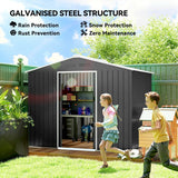 Outsunny 8 x 6ft Galvanised Steel Shed, with Double Door - Dark Grey - Dandys Landscape Supplies