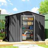 Outsunny 8 x 6ft Galvanised Steel Shed, with Double Door - Dark Grey - Dandys Landscape Supplies