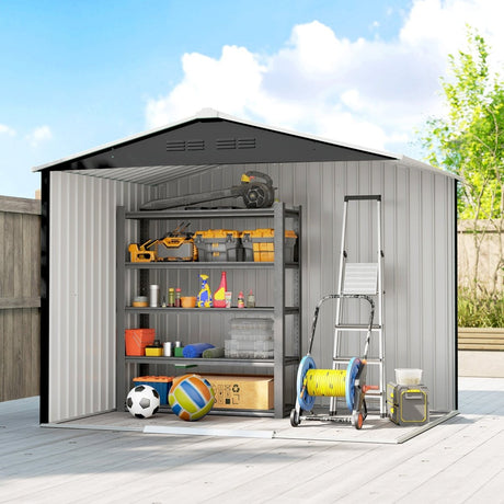Outsunny 8 x 6ft Galvanised Steel Shed, with Double Door - Dark Grey - Dandys Landscape Supplies
