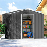 Outsunny 8 x 6ft Galvanised Steel Shed, with Double Door - Dark Grey - Dandys Landscape Supplies