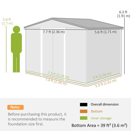 Outsunny 8 x 6ft Galvanised Steel Shed, with Double Door - Green - Dandys Landscape Supplies
