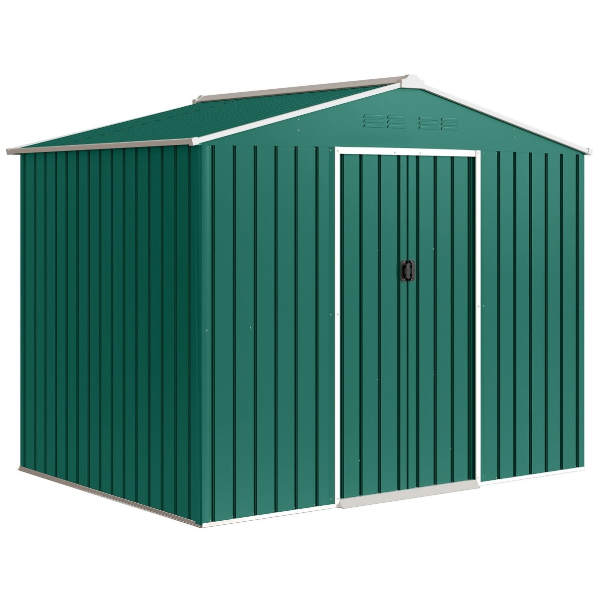 Outsunny 8 x 6ft Galvanised Steel Shed, with Double Door - Green - Dandys Landscape Supplies