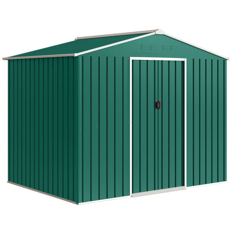 Outsunny 8 x 6ft Galvanised Steel Shed, with Double Door - Green - Dandys Landscape Supplies