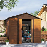 Outsunny 8 x 6ft Garden Storage Shed with Sliding Door - Brown Wood Effect - Dandys Landscape Supplies