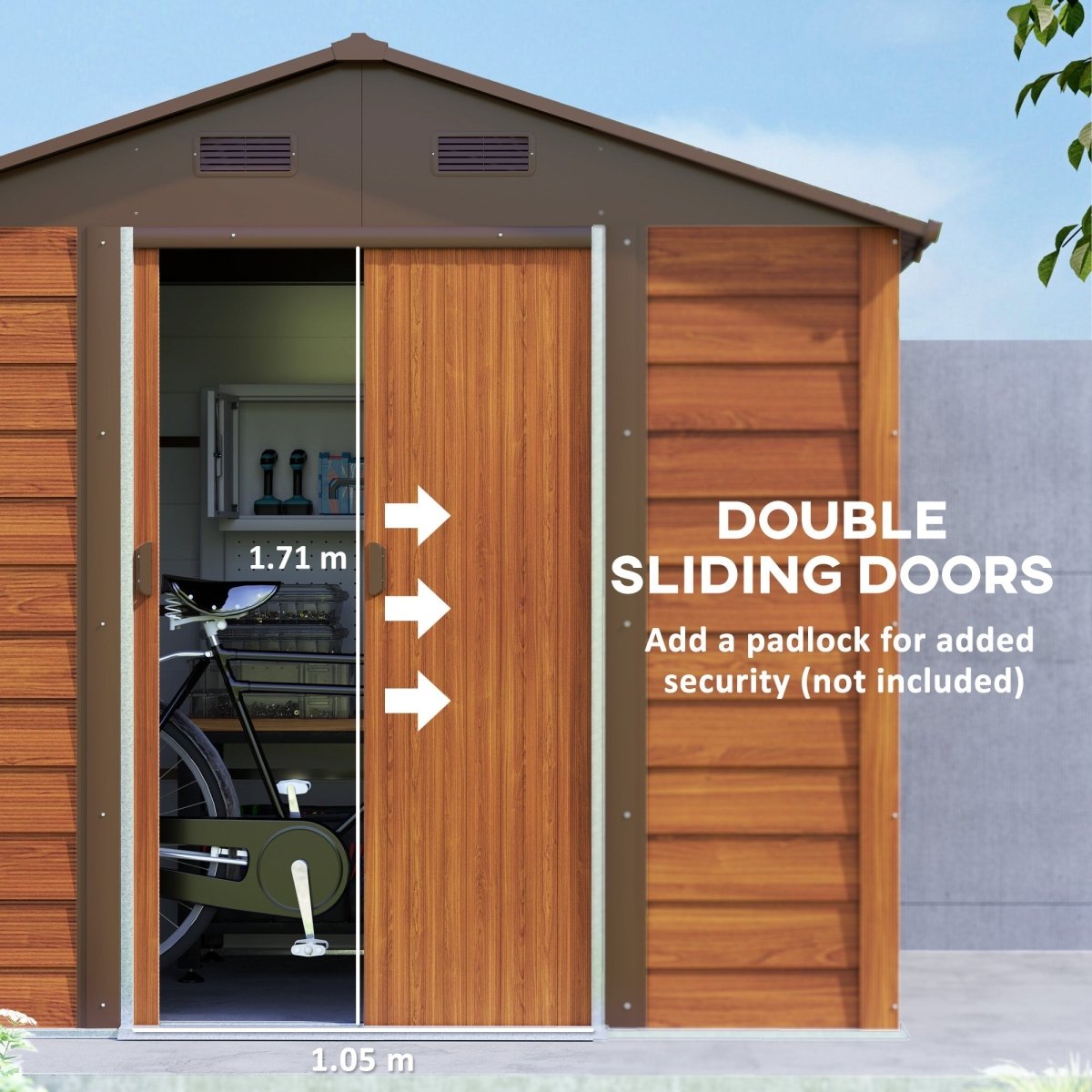 Outsunny 8 x 6ft Garden Storage Shed with Sliding Door - Brown Wood Effect - Dandys Landscape Supplies