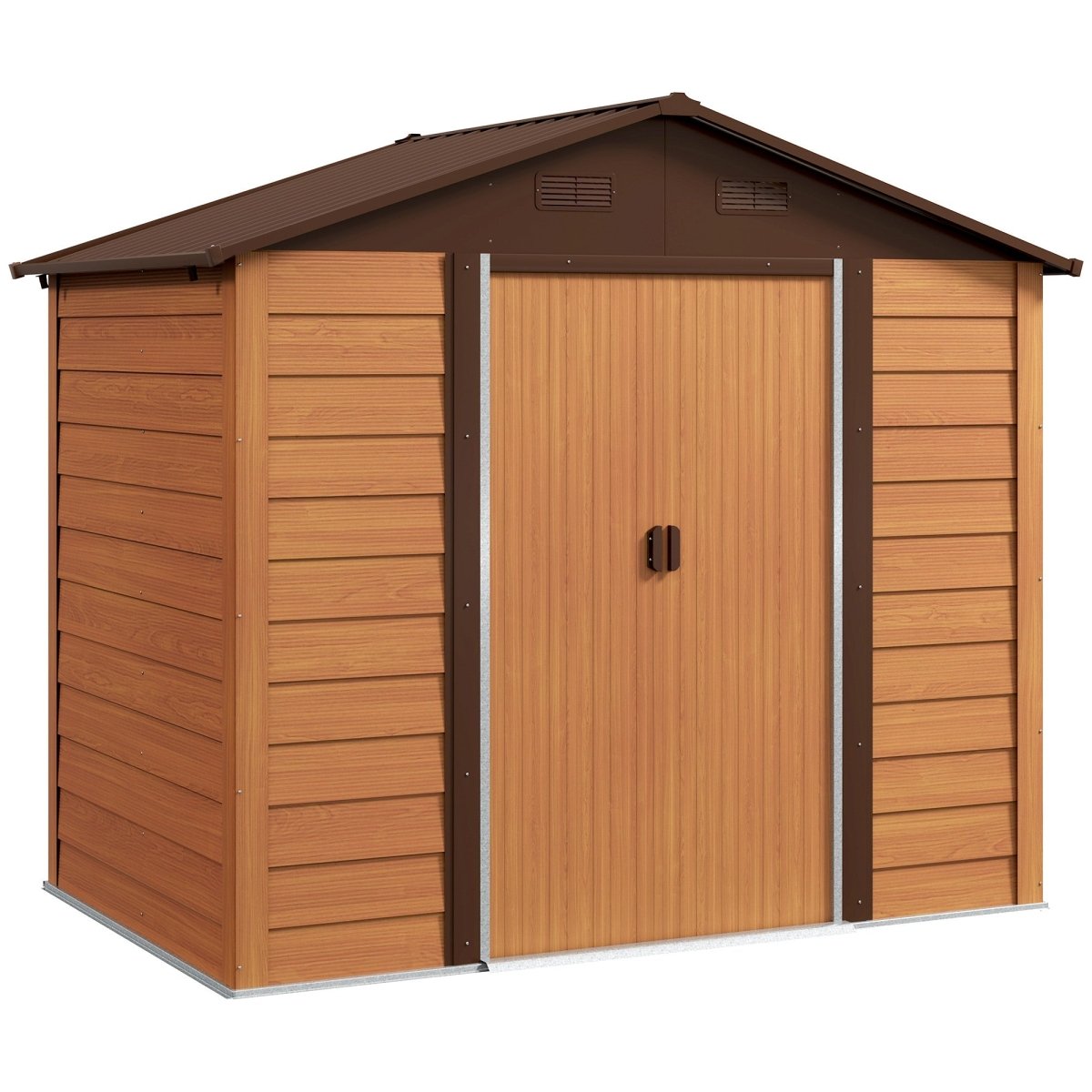 Outsunny 8 x 6ft Garden Storage Shed with Sliding Door - Brown Wood Effect - Dandys Landscape Supplies