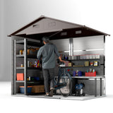 Outsunny 8 x 6ft Garden Storage Shed with Sliding Door - Brown Wood Effect - Dandys Landscape Supplies