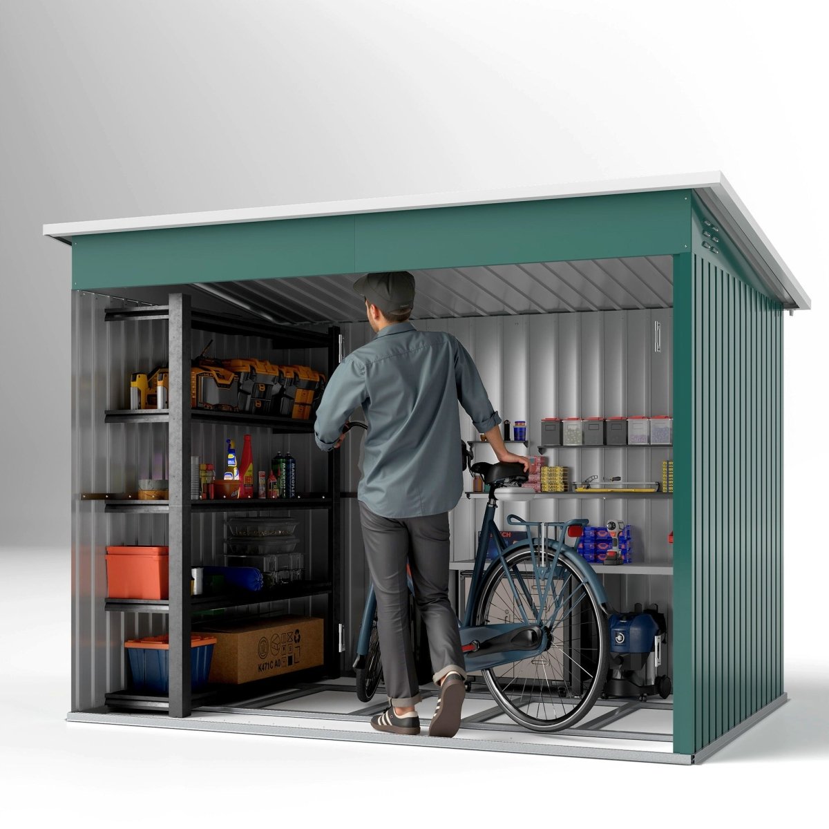 Outsunny 8.5 x 6ft Storage Shed Galvanised Steel Garden Shed, Metal Shed with Foundation Kit, Window, Lockable Wide Doors and Air Vents for Outdoor Patio, Green - Dandys Landscape Supplies