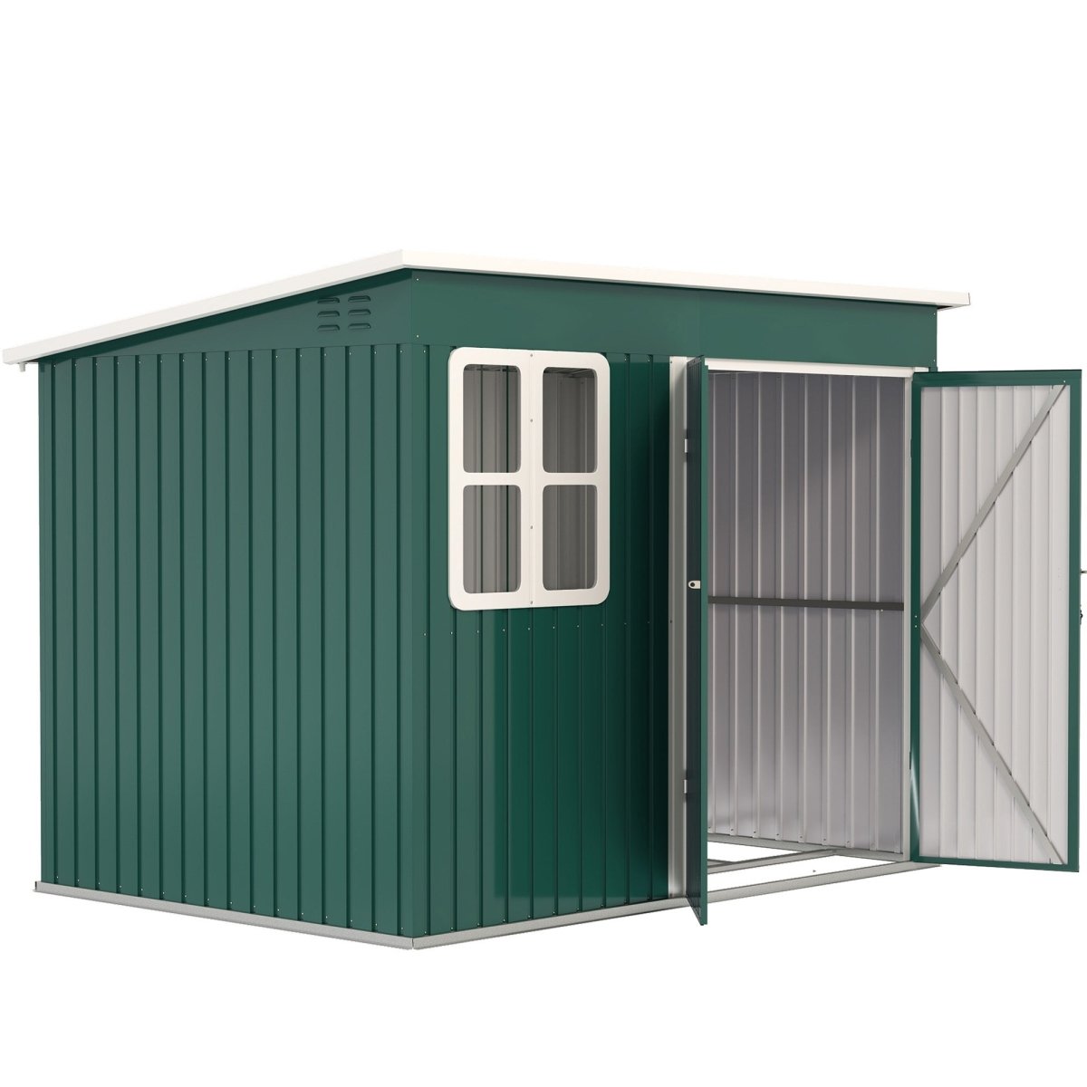 Outsunny 8.5 x 6ft Storage Shed Galvanised Steel Garden Shed, Metal Shed with Foundation Kit, Window, Lockable Wide Doors and Air Vents for Outdoor Patio, Green - Dandys Landscape Supplies