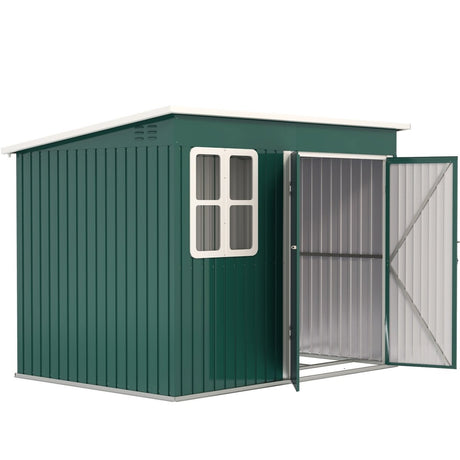 Outsunny 8.5 x 6ft Storage Shed Galvanised Steel Garden Shed, Metal Shed with Foundation Kit, Window, Lockable Wide Doors and Air Vents for Outdoor Patio, Green - Dandys Landscape Supplies