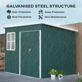 Outsunny 8.5 x 6ft Storage Shed Galvanised Steel Garden Shed, Metal Shed with Foundation Kit, Window, Lockable Wide Doors and Air Vents for Outdoor Patio, Green - Dandys Landscape Supplies