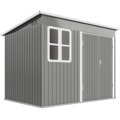 Outsunny 8.5 x 6ft Storage Shed Galvanised Steel Garden Shed, Metal Shed with Foundation Kit, Window, Lockable Wide Doors and Air Vents for Outdoor Patio, Light Grey - Dandys Landscape Supplies