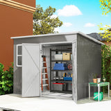 Outsunny 8.5 x 6ft Storage Shed Galvanised Steel Garden Shed, Metal Shed with Foundation Kit, Window, Lockable Wide Doors and Air Vents for Outdoor Patio, Light Grey - Dandys Landscape Supplies