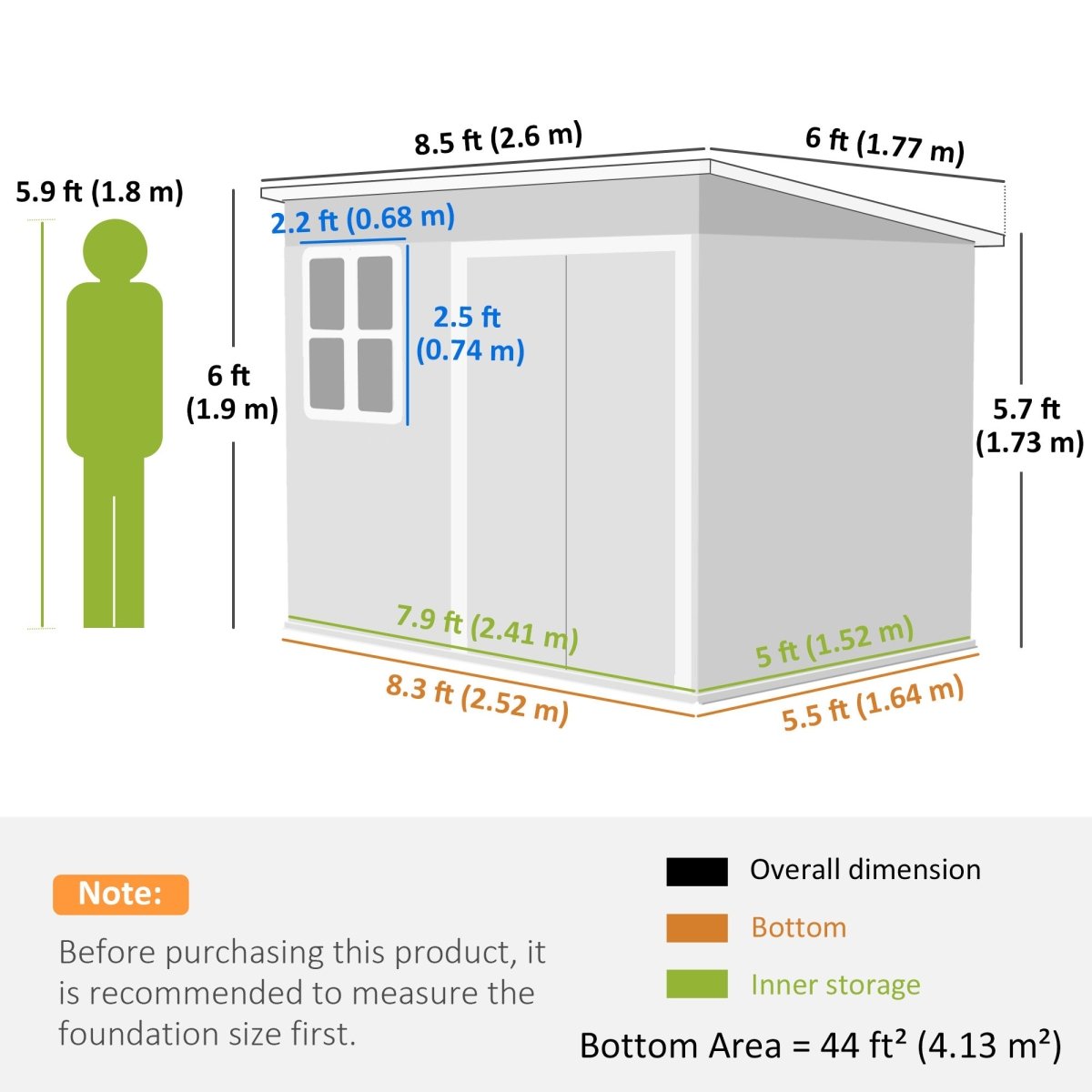 Outsunny 8.5 x 6ft Storage Shed Galvanised Steel Garden Shed, Metal Shed with Foundation Kit, Window, Lockable Wide Doors and Air Vents for Outdoor Patio, Light Grey - Dandys Landscape Supplies