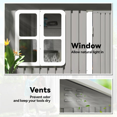 Outsunny 8.5 x 6ft Storage Shed Galvanised Steel Garden Shed, Metal Shed with Foundation Kit, Window, Lockable Wide Doors and Air Vents for Outdoor Patio, Light Grey - Dandys Landscape Supplies