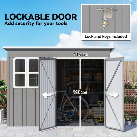 Outsunny 8.5 x 6ft Storage Shed Galvanised Steel Garden Shed, Metal Shed with Foundation Kit, Window, Lockable Wide Doors and Air Vents for Outdoor Patio, Light Grey - Dandys Landscape Supplies