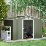 Outsunny 9 x 6ft Metal Garden Shed, Outdoor Storage Tool House with Ventilation Slots, Foundation Kit and Lockable Double Doors, Light Green - Dandys Landscape Supplies