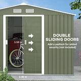 Outsunny 9 x 6ft Metal Garden Shed, Outdoor Storage Tool House with Ventilation Slots, Foundation Kit and Lockable Double Doors, Light Green - Dandys Landscape Supplies
