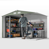 Outsunny 9 x 6ft Metal Garden Shed, Outdoor Storage Tool House with Ventilation Slots, Foundation Kit and Lockable Double Doors, Light Green - Dandys Landscape Supplies