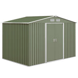 Outsunny 9 x 6ft Metal Garden Shed, Outdoor Storage Tool House with Ventilation Slots, Foundation Kit and Lockable Double Doors, Light Green - Dandys Landscape Supplies
