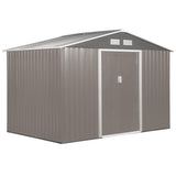 Outsunny 9 x 6FT Outdoor Garden Roofed Metal Storage Shed Tool Box with Foundation Ventilation & Doors Light, Grey - Dandys Landscape Supplies