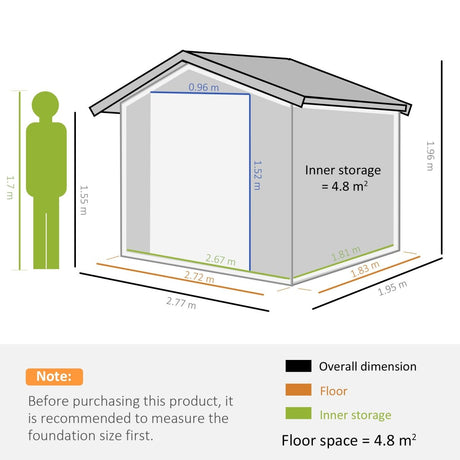 Outsunny 9 x 6FT Outdoor Garden Roofed Metal Storage Shed Tool Box with Foundation Ventilation & Doors Light, Grey - Dandys Landscape Supplies