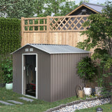Outsunny 9 x 6FT Outdoor Garden Roofed Metal Storage Shed Tool Box with Foundation Ventilation & Doors Light, Grey - Dandys Landscape Supplies