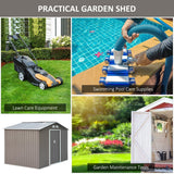 Outsunny 9 x 6FT Outdoor Garden Roofed Metal Storage Shed Tool Box with Foundation Ventilation & Doors Light, Grey - Dandys Landscape Supplies