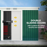 Outsunny 9ft x 4ft Metal Garden Shed, Outdoor Tool House with Foundation Kit, Ventilations and Double Doors, Deep Green - Dandys Landscape Supplies