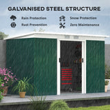 Outsunny 9ft x 4ft Metal Garden Shed, Outdoor Tool House with Foundation Kit, Ventilations and Double Doors, Deep Green - Dandys Landscape Supplies