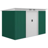 Outsunny 9ft x 4ft Metal Garden Shed, Outdoor Tool House with Foundation Kit, Ventilations and Double Doors, Deep Green - Dandys Landscape Supplies