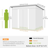 Outsunny 9ft x 6.5ft Garden Storage Shed with Top Window, Metal Outdoor Shed Tool House with Double Doors, Light Grey - Dandys Landscape Supplies