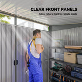 Outsunny 9ft x 6.5ft Garden Storage Shed with Top Window, Metal Outdoor Shed Tool House with Double Doors, Light Grey - Dandys Landscape Supplies