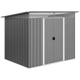 Outsunny 9ft x 6.5ft Garden Storage Shed with Top Window, Metal Outdoor Shed Tool House with Double Doors, Light Grey - Dandys Landscape Supplies