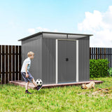 Outsunny 9ft x 6.5ft Garden Storage Shed with Top Window, Metal Outdoor Shed Tool House with Double Doors, Light Grey - Dandys Landscape Supplies
