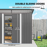 Outsunny 9ft x 6.5ft Garden Storage Shed with Top Window, Metal Outdoor Shed Tool House with Double Doors, Light Grey - Dandys Landscape Supplies