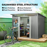 Outsunny 9ft x 6.5ft Garden Storage Shed with Top Window, Metal Outdoor Shed Tool House with Double Doors, Light Grey - Dandys Landscape Supplies