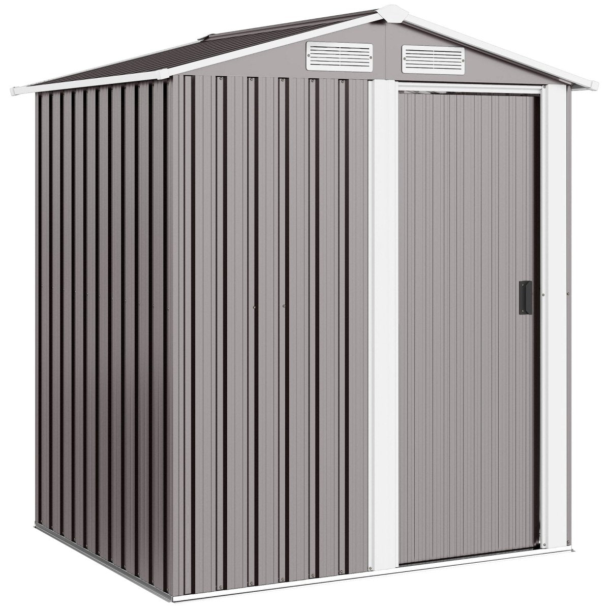 Outsunny Garden Metal Tool Storage Shed with Sliding Door, Sloped Roof and Foundation Kit, 152 x 132 x 188cm, Grey - Dandys Landscape Supplies