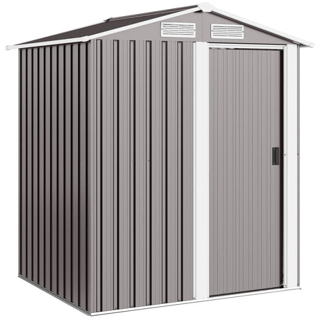Outsunny Garden Metal Tool Storage Shed with Sliding Door, Sloped Roof and Foundation Kit, 152 x 132 x 188cm, Grey - Dandys Landscape Supplies