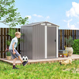 Outsunny Garden Metal Tool Storage Shed with Sliding Door, Sloped Roof and Foundation Kit, 152 x 132 x 188cm, Grey - Dandys Landscape Supplies