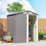 Outsunny Garden Metal Tool Storage Shed with Sliding Door, Sloped Roof and Foundation Kit, 152 x 132 x 188cm, Grey - Dandys Landscape Supplies