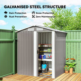 Outsunny Garden Metal Tool Storage Shed with Sliding Door, Sloped Roof and Foundation Kit, 152 x 132 x 188cm, Grey - Dandys Landscape Supplies