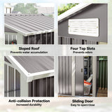 Outsunny Garden Metal Tool Storage Shed with Sliding Door, Sloped Roof and Foundation Kit, 152 x 132 x 188cm, Grey - Dandys Landscape Supplies